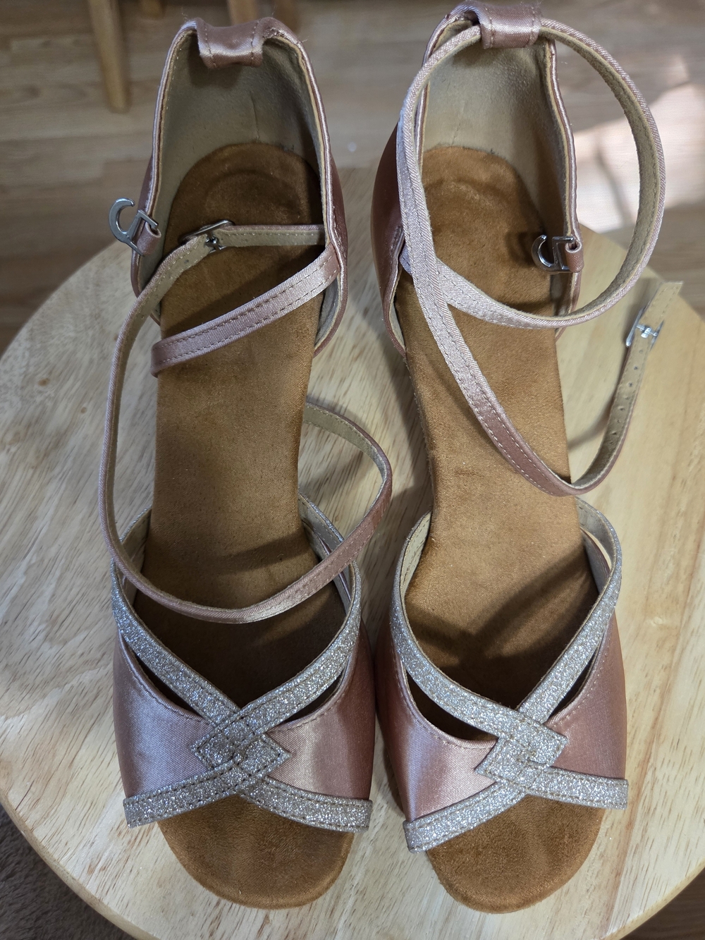 Women's Rose Gold Dancing Strappy Sandals with Glitter Accent